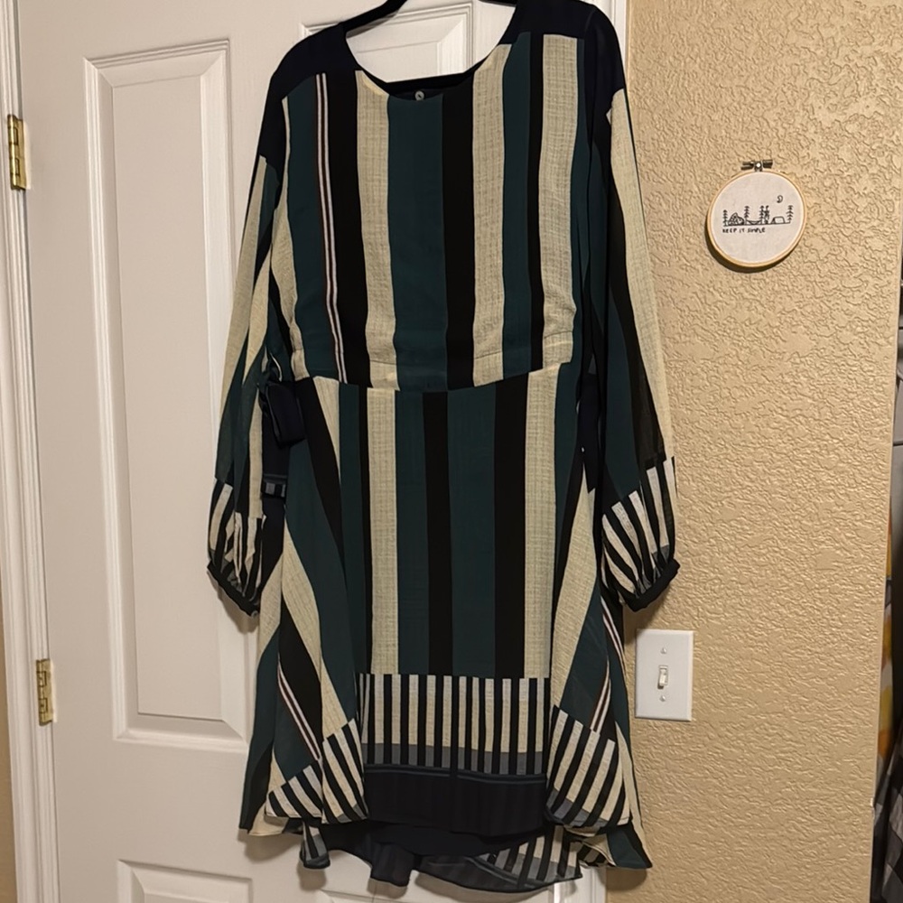 Anthropologie Long Sleeve Striped Tunic Dress in Teal, Black, Cream